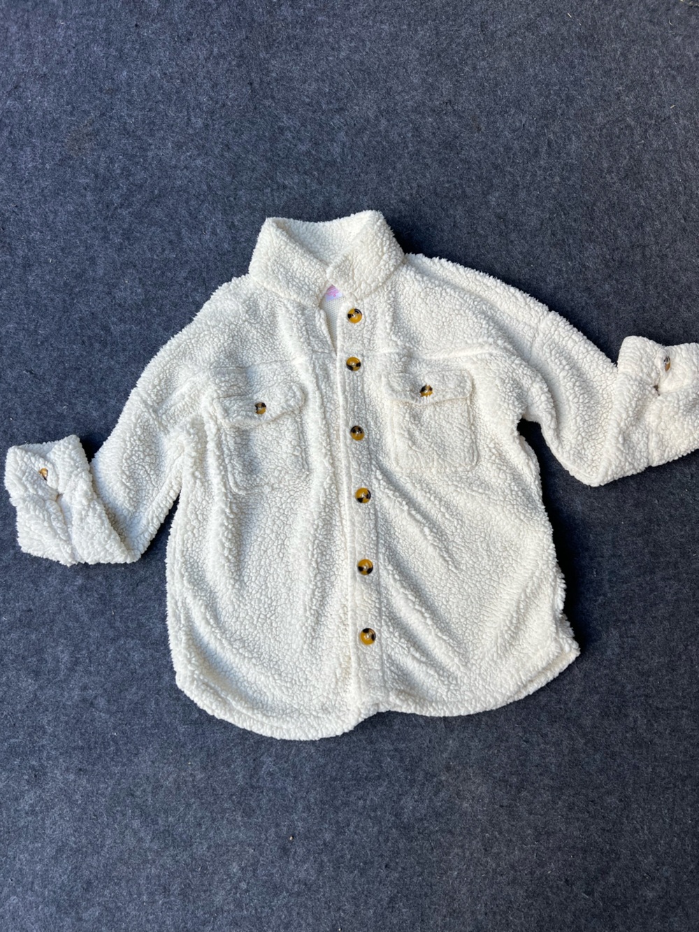 No Boundaries Cream Sherpa Button-Up Jacket Shirt
